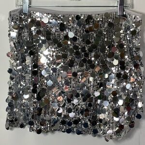 Zara sequin mini skirt size L NWT silver